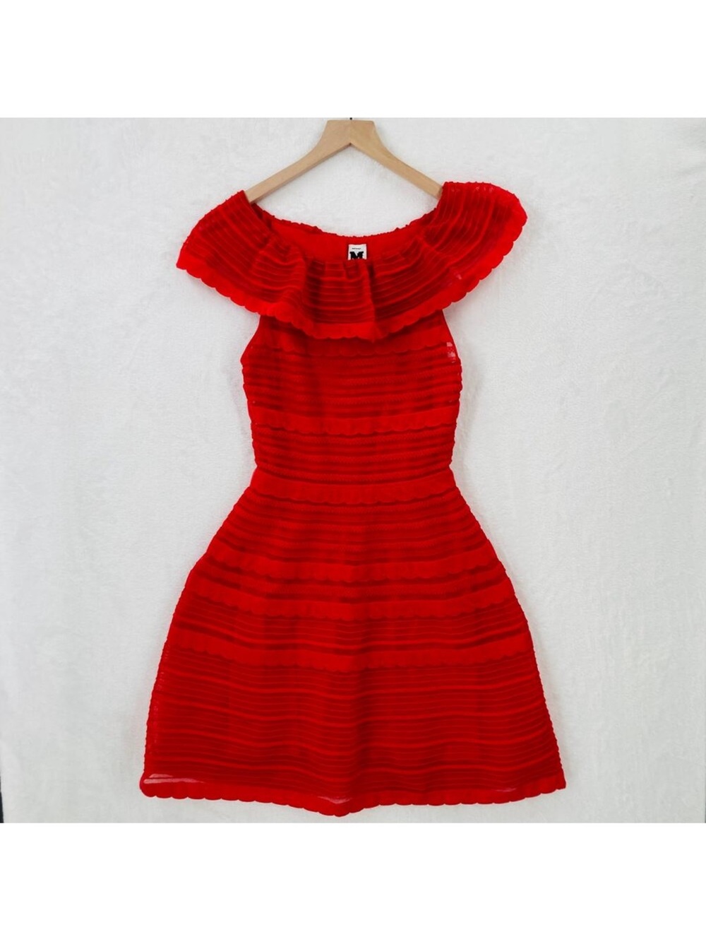 Missoni Red Off-Shoulder Ruffled Fit & Flare Dress